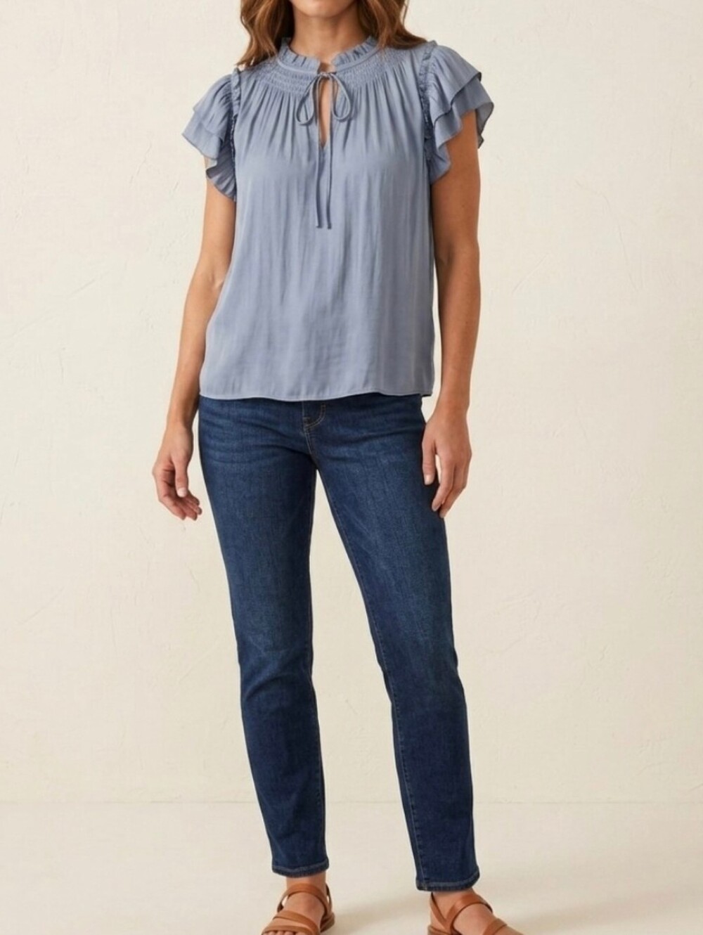 Current Air Ruffle Sleeves Blue Blouse Size L Large Los Angeles Sleeveless Top